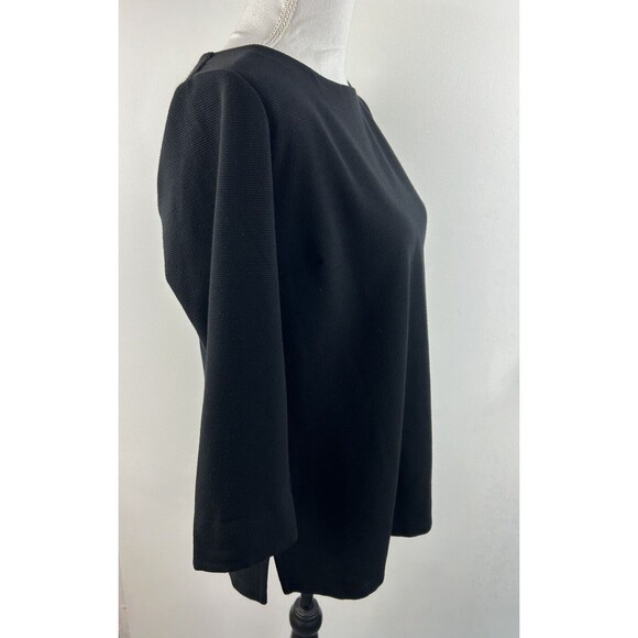 Talbots Black 3/4 Sleeve Top With Twisted Back Cut Out Sz M Split Hem & Cuffs - Picture 3 of 7